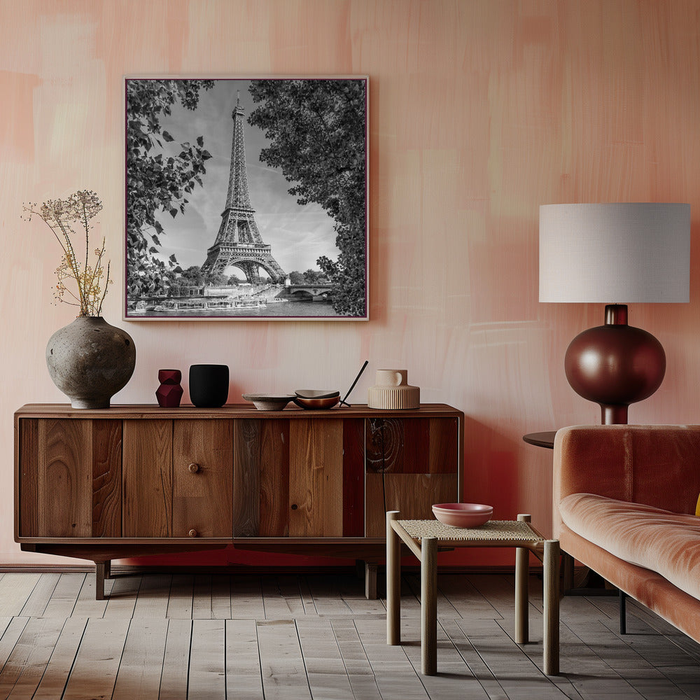 Wall art PARIS Eiffel Tower &amp; River Seine - Monochrome