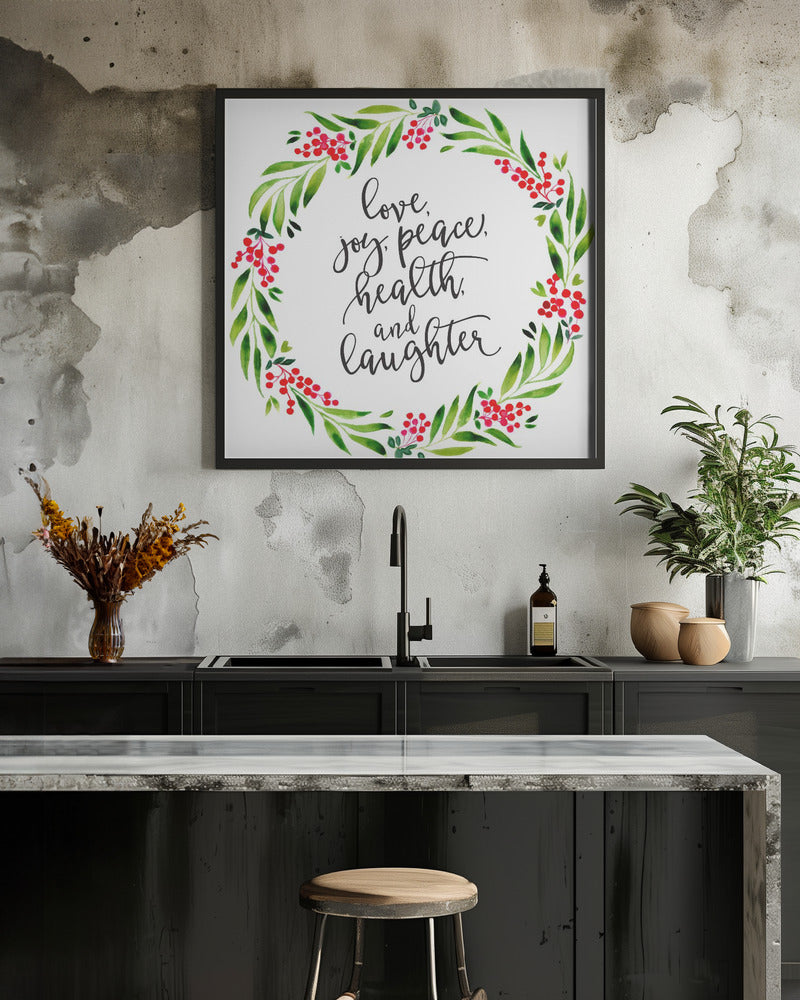 Wall art Watercolor wreath with holiday wishes