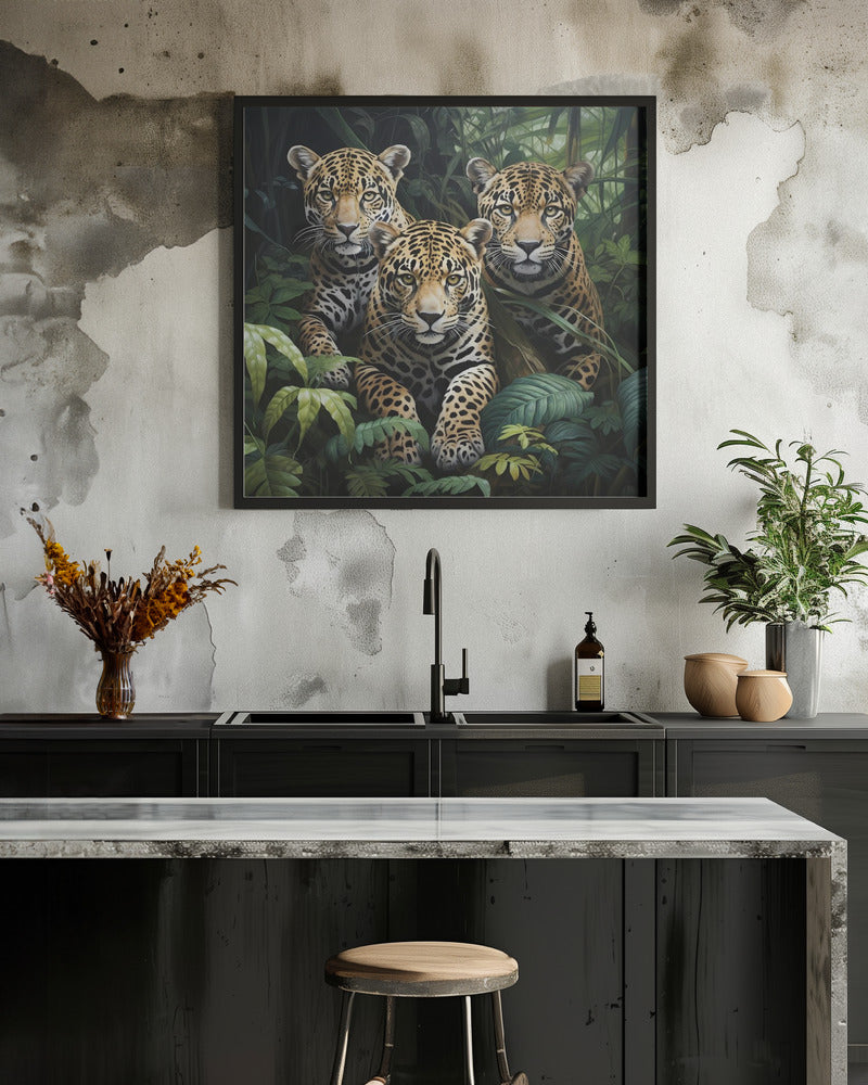 Wall Art Felines Nature-Inspired Canvas Print-wall-art-three-jaguars-in-the-jungle-inches