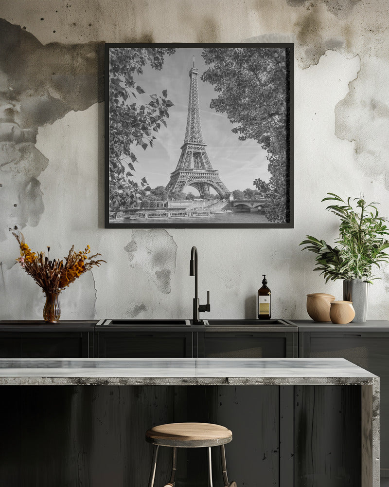 Wall art PARIS Eiffel Tower &amp; River Seine - Monochrome