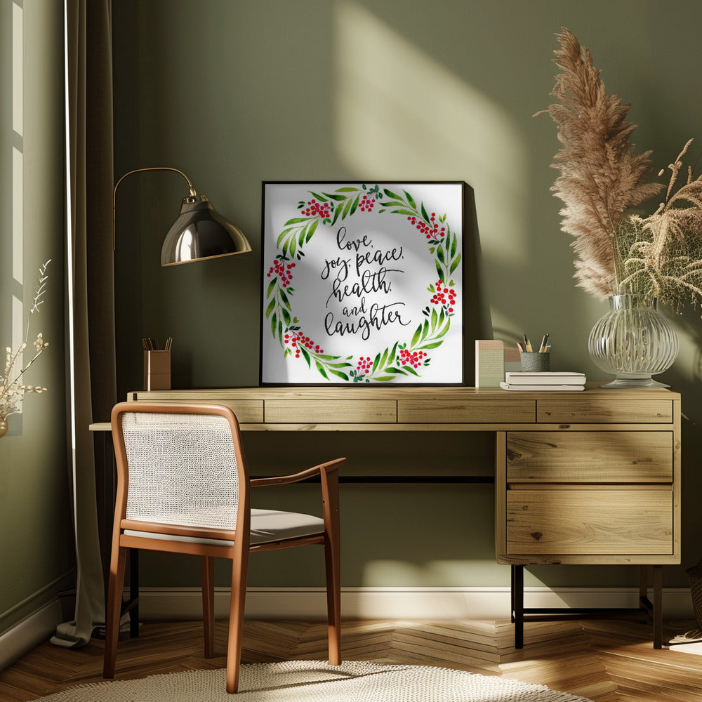 Wall art Watercolor wreath with holiday wishes