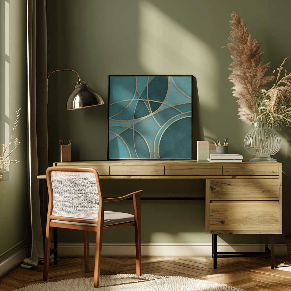 Wall art Round Abstracts Turquoise Gold