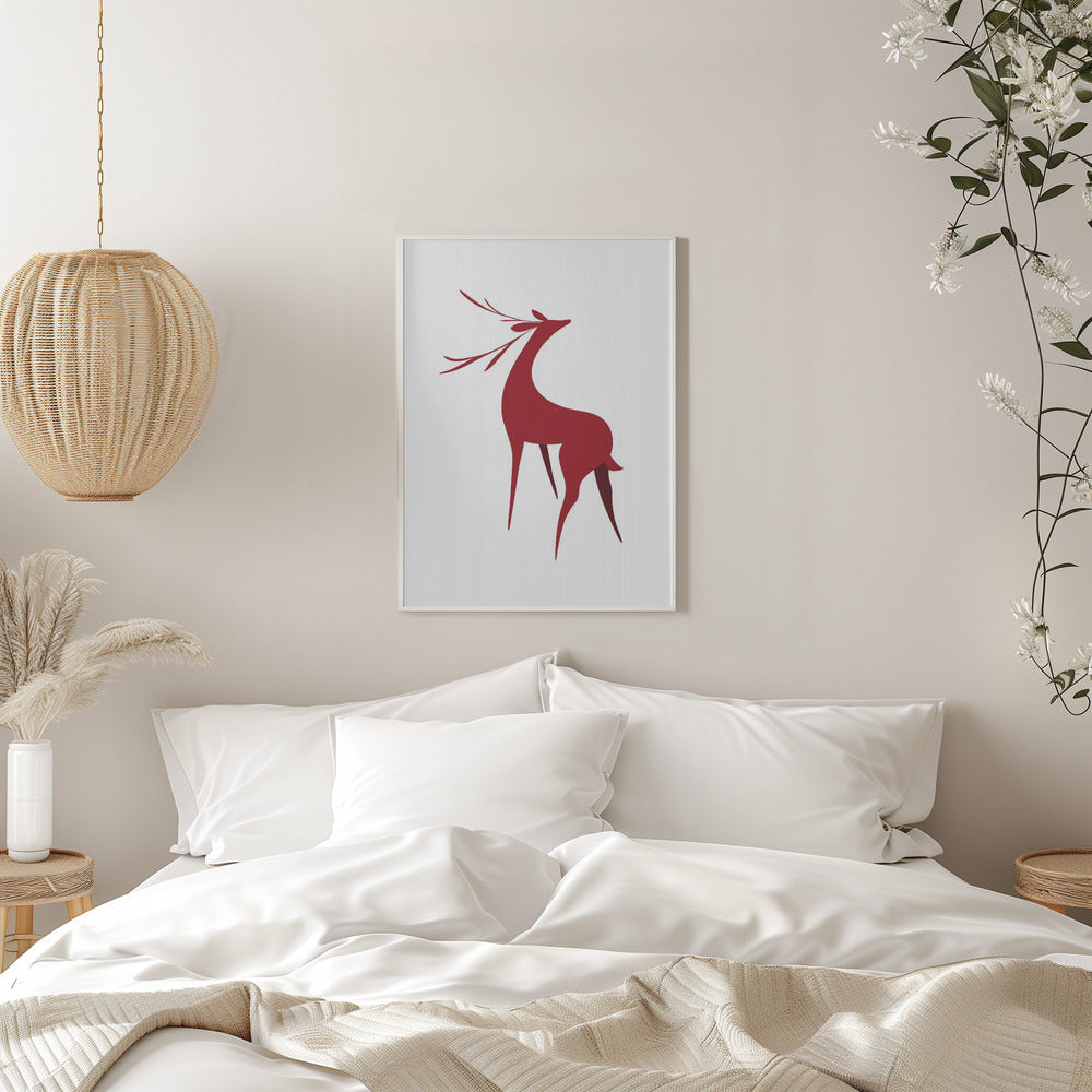 Wall art Stylized retro deer (red)