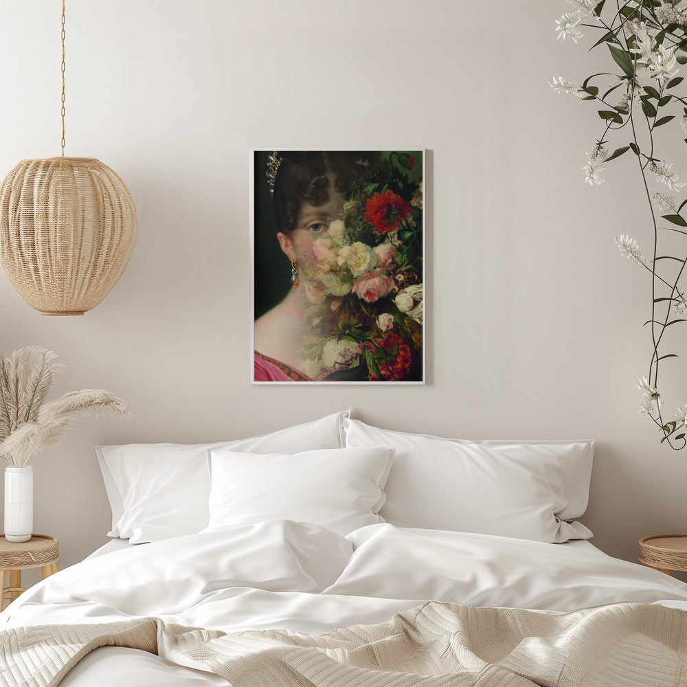 Wall art Portrait of Hortense de Beauharnais, queen of Holland with flower still life