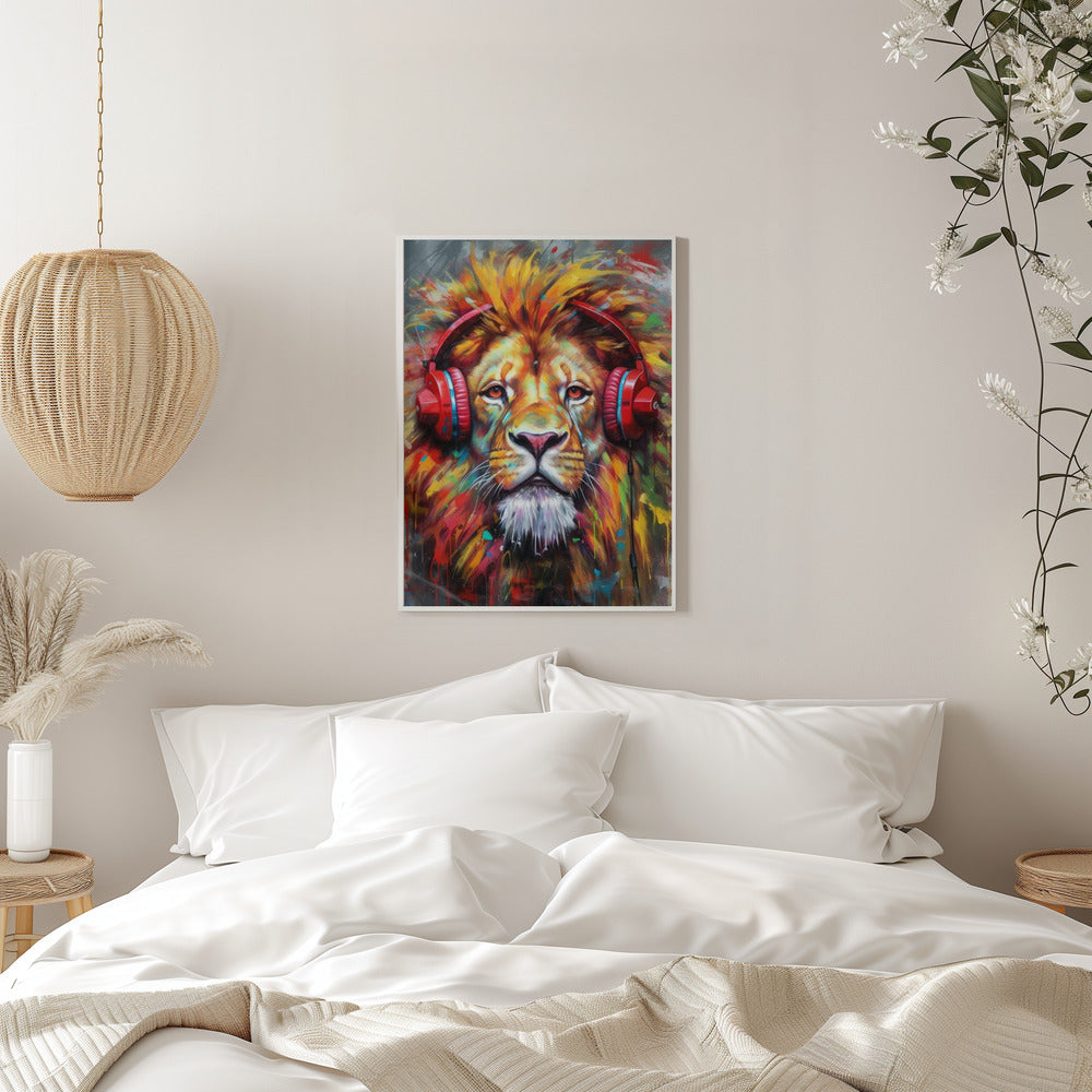 Wall Art Felines Nature-Inspired Canvas Print-wall-art-lion-with-headphones-animal-inches