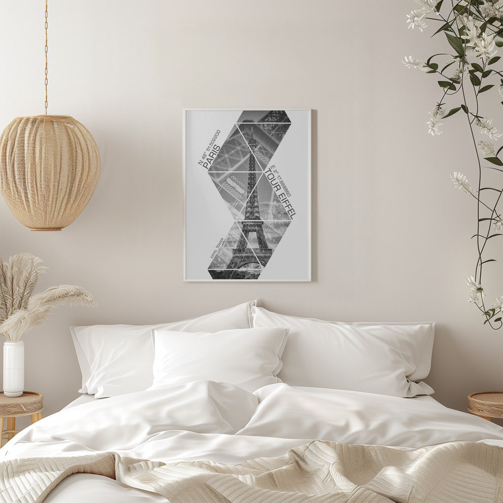 Landscape Photography Canvas Print-wall-art-coordinates-paris-eiffel-tower-monochrome-