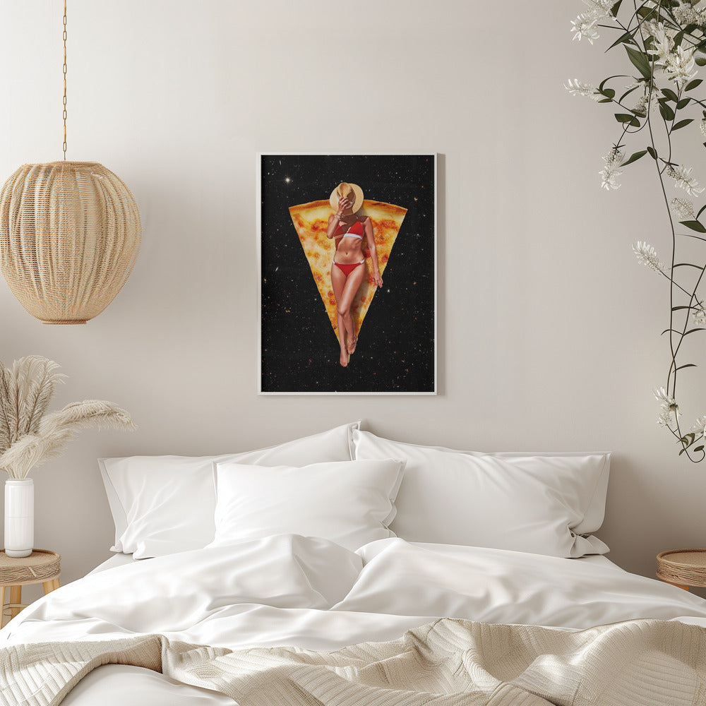 Wall art Pizza Sun Tan 36X48inch In Black Floating Frame