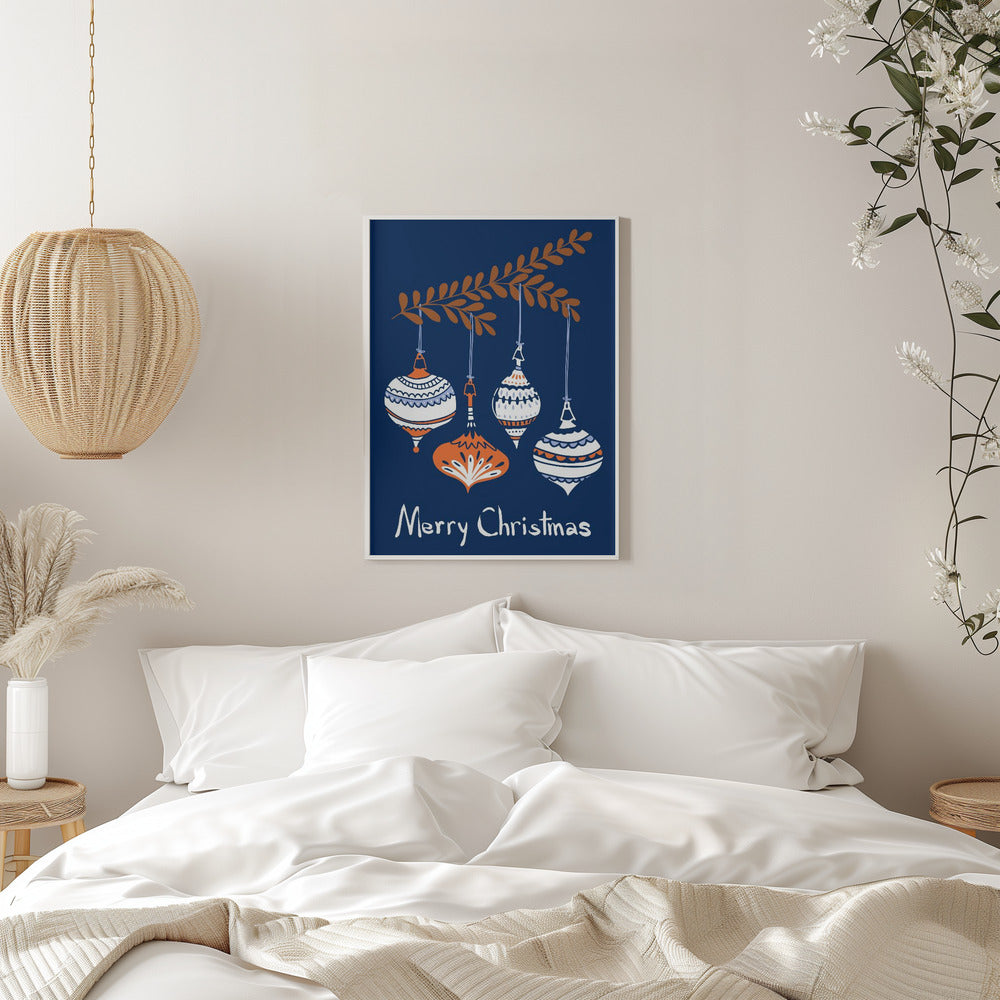 Wall art Cheerful little Christmas baubles blue