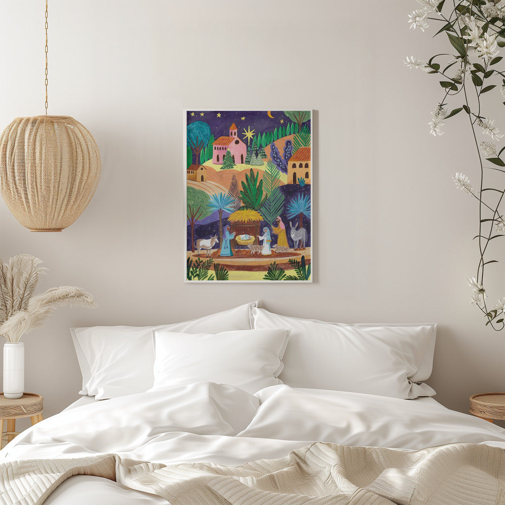 Wall art Nativity Scene starry night Canvas Print