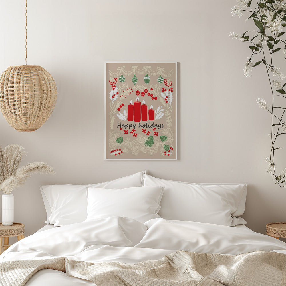 Wall art happy holidays - folk art illustration