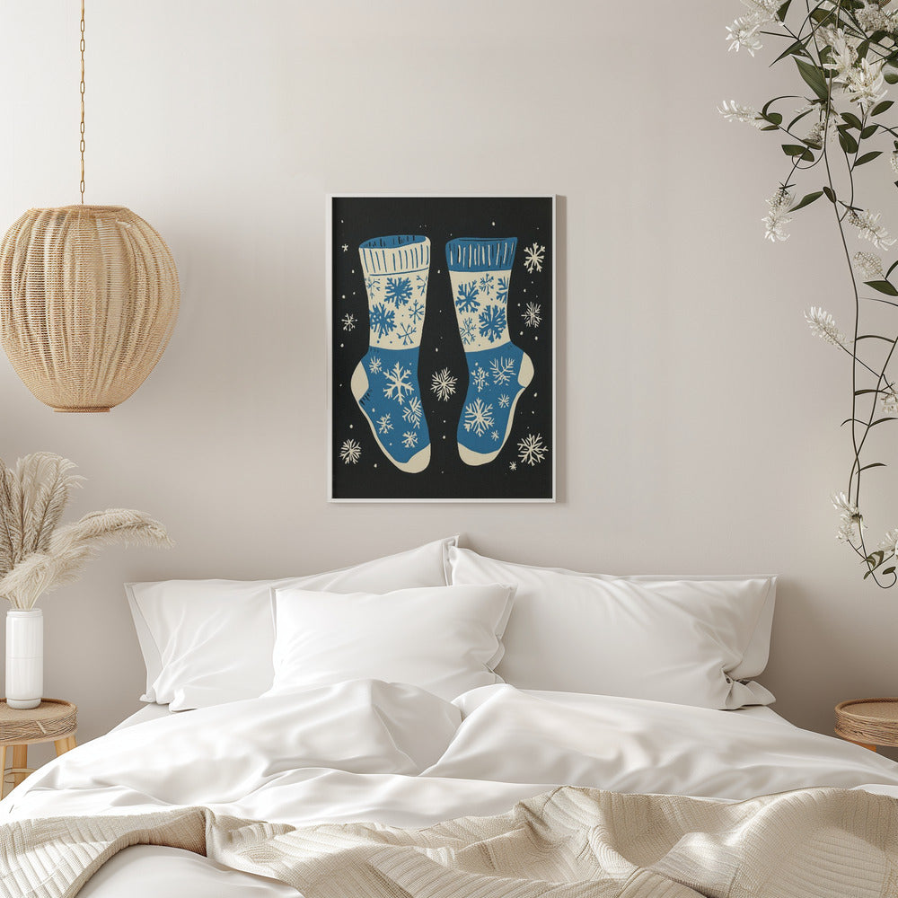 Wall art Vintage Socks Knittwear Blue On Black