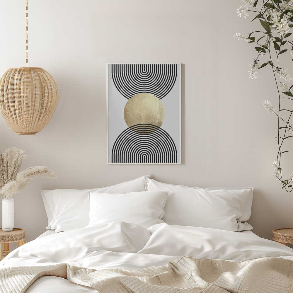 Wall art Golden Textured Circle and Bold Black Lines