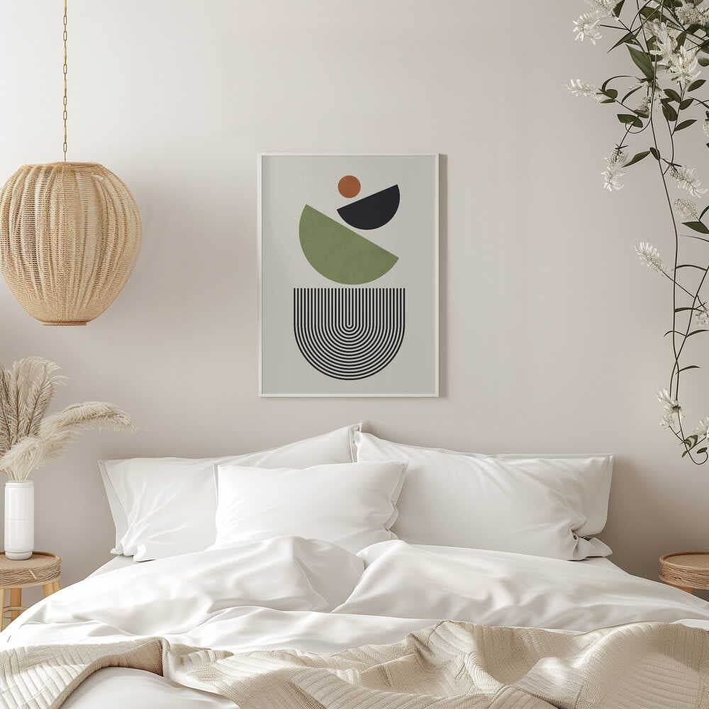 Wall art Geometric Shapes in Green Black and Orange