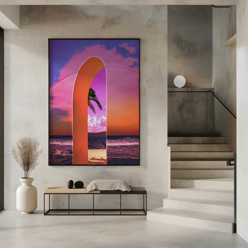 Wall art Portal Vaporwave 36X48inch In White Floating Frame