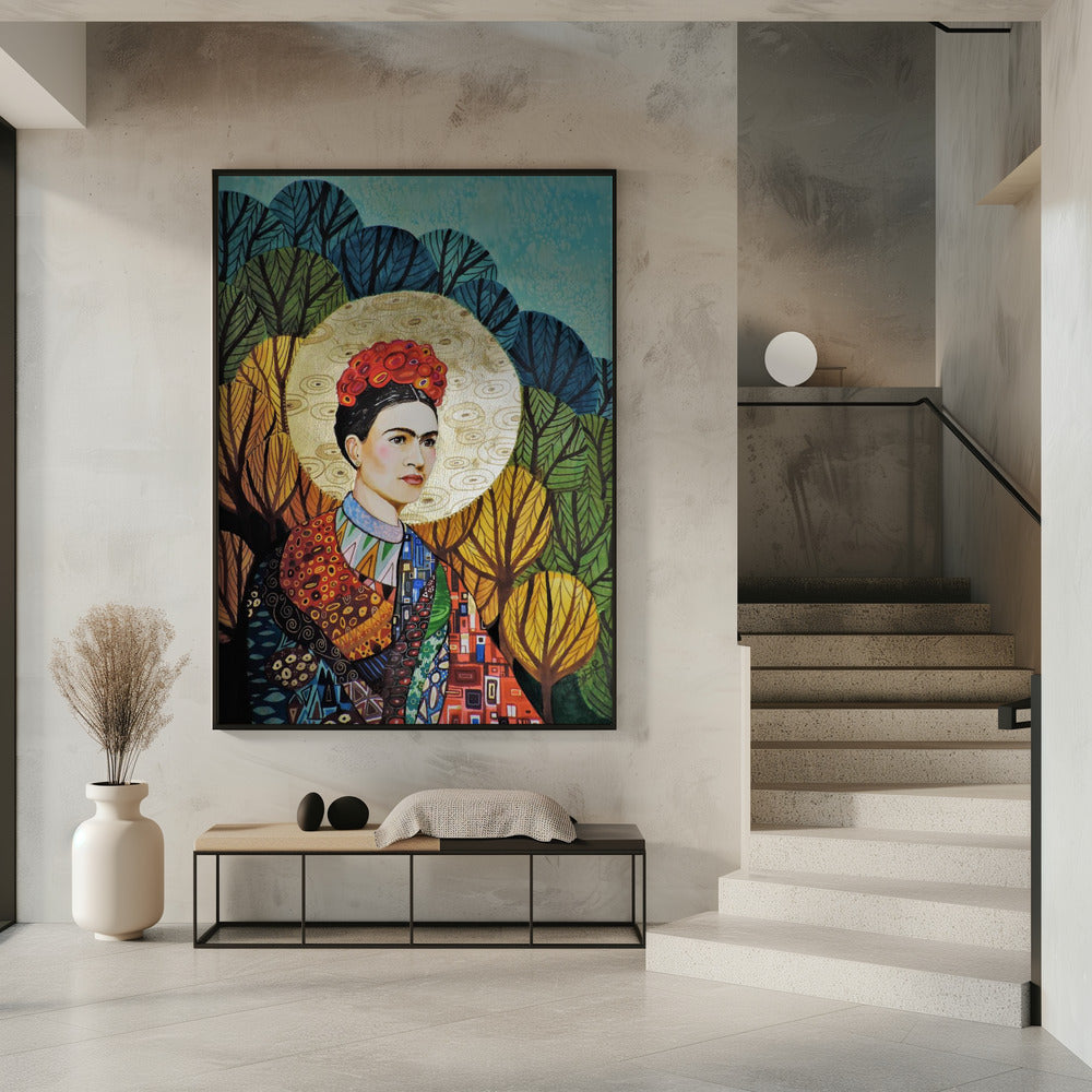 Wall art Frida Loves Klimt 36X48inch In White Floating Frame