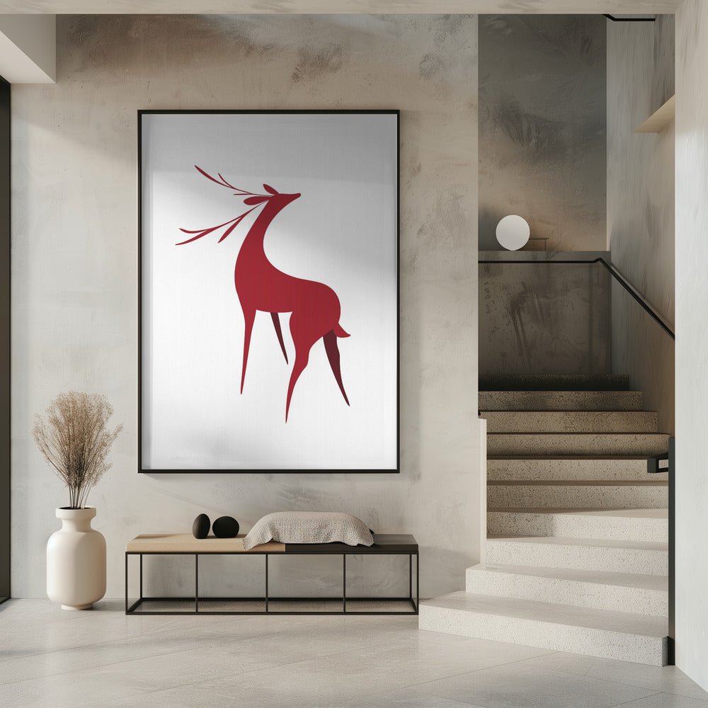 Wall art Stylized retro deer (red)