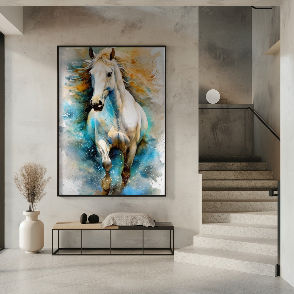 Wall Art Watercolor Horse (14) 36X48inch Gallery Wrapped (Ready to Hang)