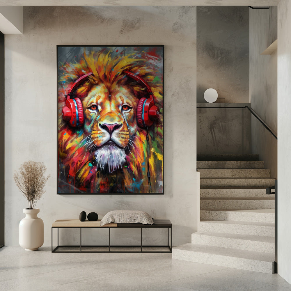 Wall Art Felines Nature-Inspired Canvas Print-wall-art-lion-with-headphones-animal-inches