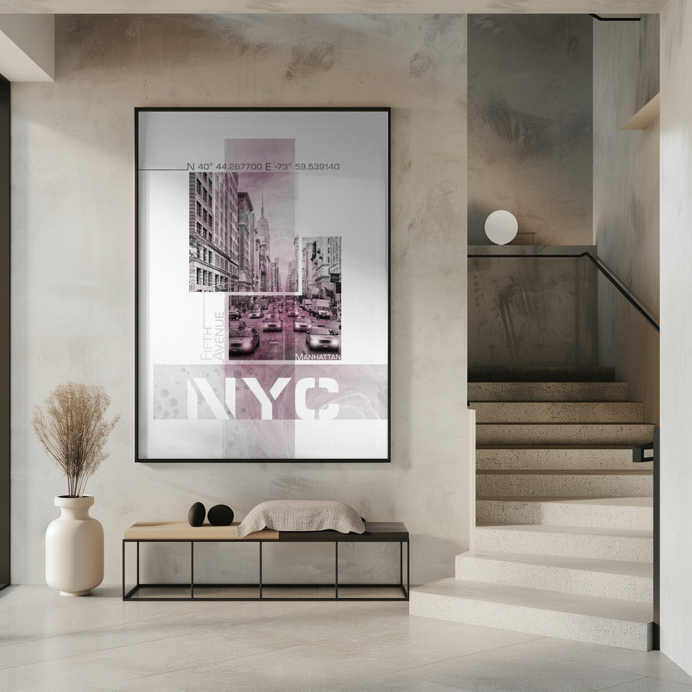 Landscape Photography Canvas Print-wall-art-poster-art-nyc-fifth-avenue-traffic-pink-marble-