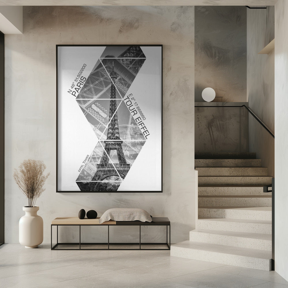 Landscape Photography Canvas Print-wall-art-coordinates-paris-eiffel-tower-monochrome-