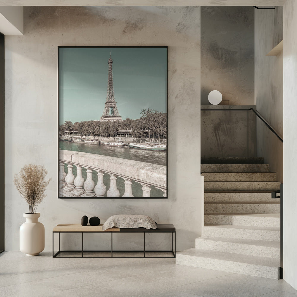 Wall art PARIS Eiffel Tower & River Seine | urban vintage style