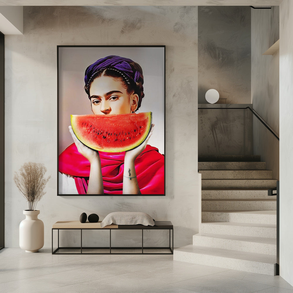 Wall art Watermelon Frida 36X48inch In White Floating Frame