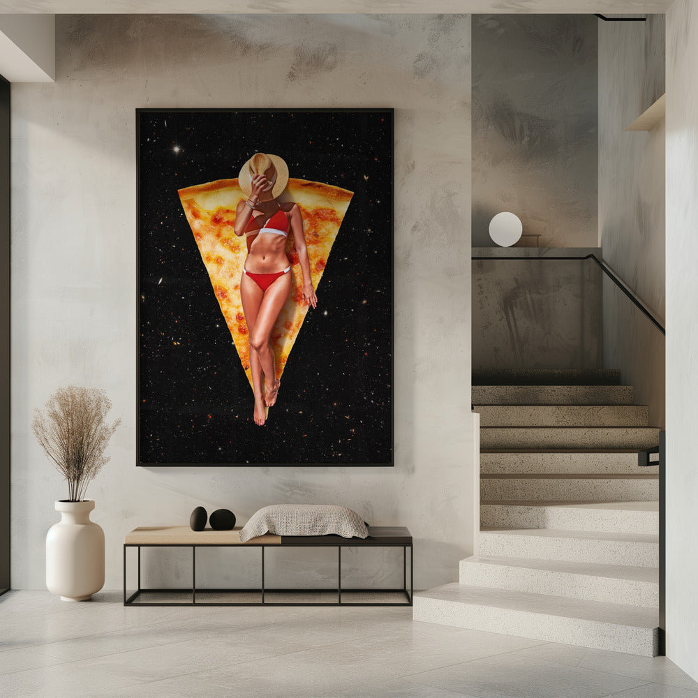 Wall art Pizza Sun Tan 36X48inch In White Floating Frame