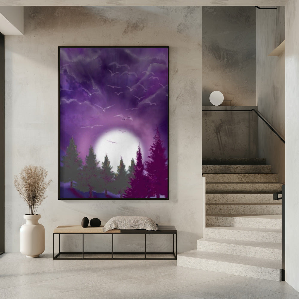 Wall art MOON IN PURPLE SKY Canvas Print