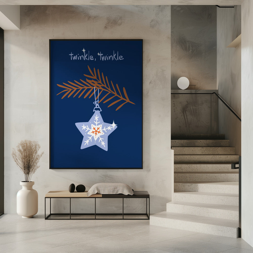 Wall art Cheerful twinkle Christmas star blue