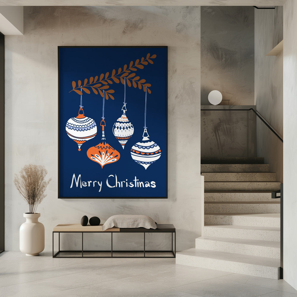 Wall art Cheerful little Christmas baubles blue