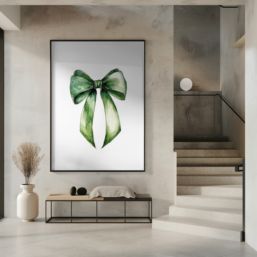 Wall Art Green Bow Water Color Canvas Print