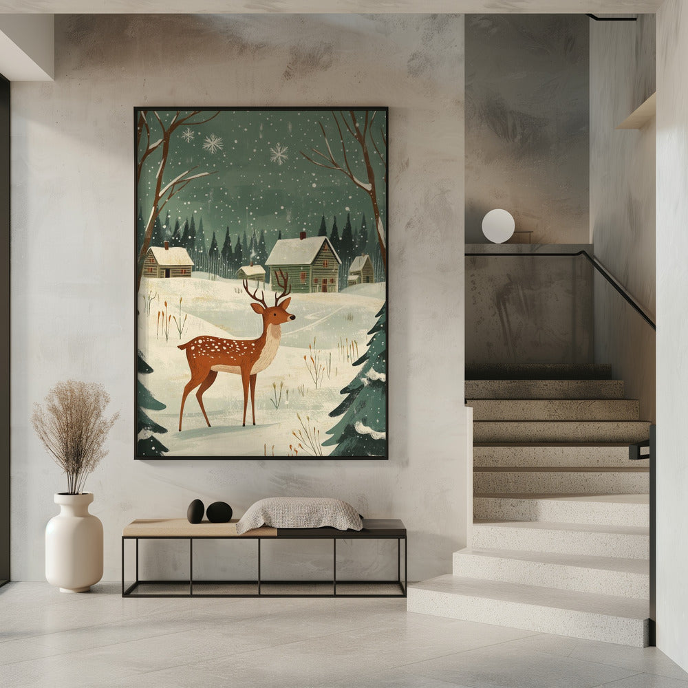 Wall art Deer Winter Holiday Green