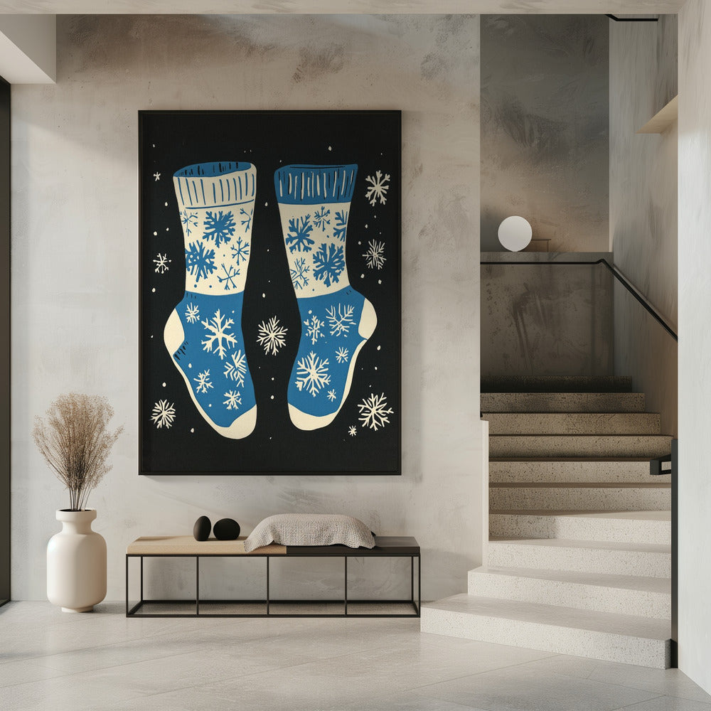 Wall art Vintage Socks Knittwear Blue On Black