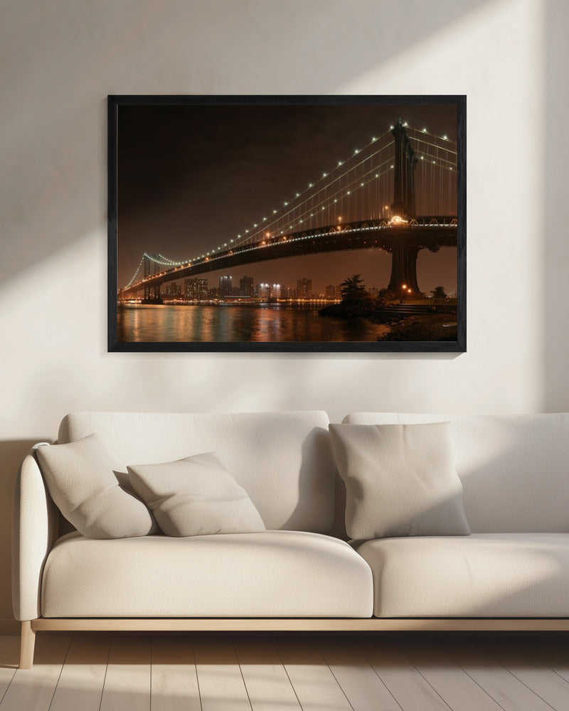 Wall Art The 2 lovers under Manhattan Bridge 48X36inch In White Floating Frame