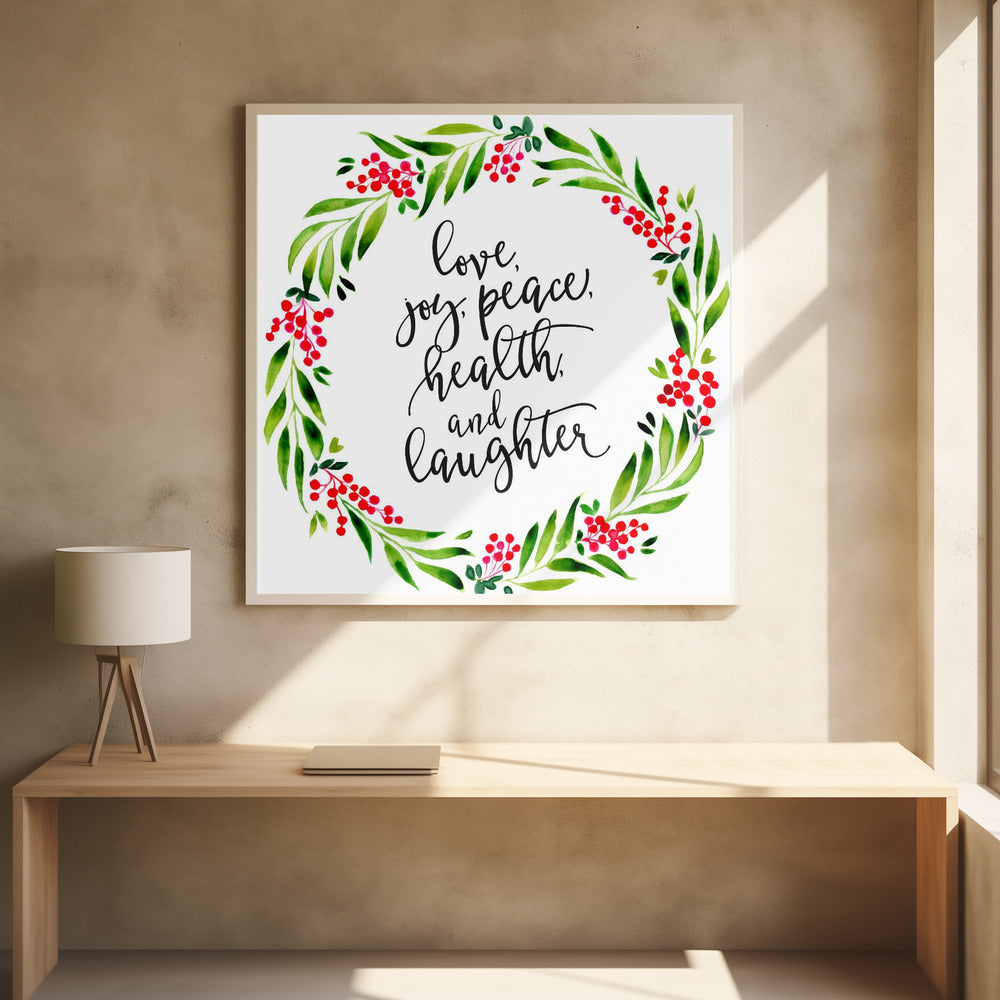 Wall art Watercolor wreath with holiday wishes