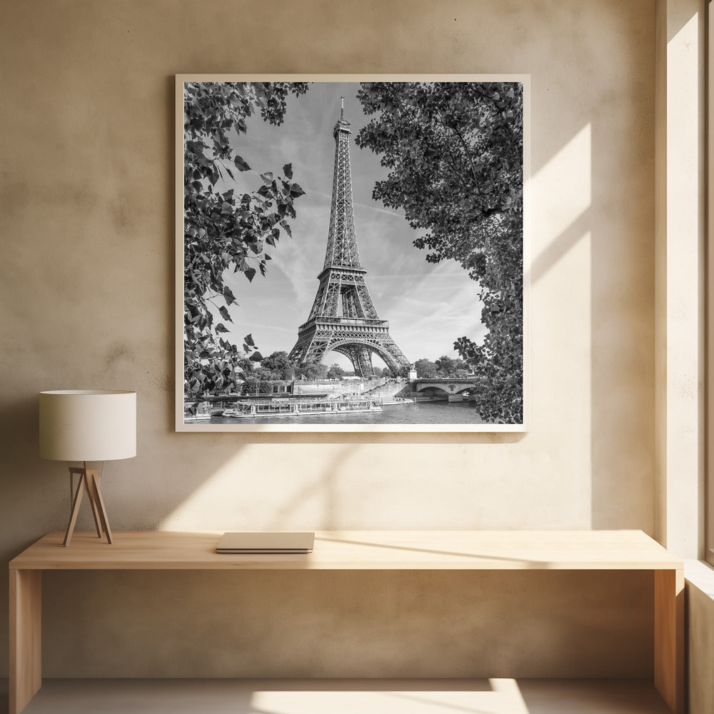 Wall art PARIS Eiffel Tower &amp; River Seine - Monochrome