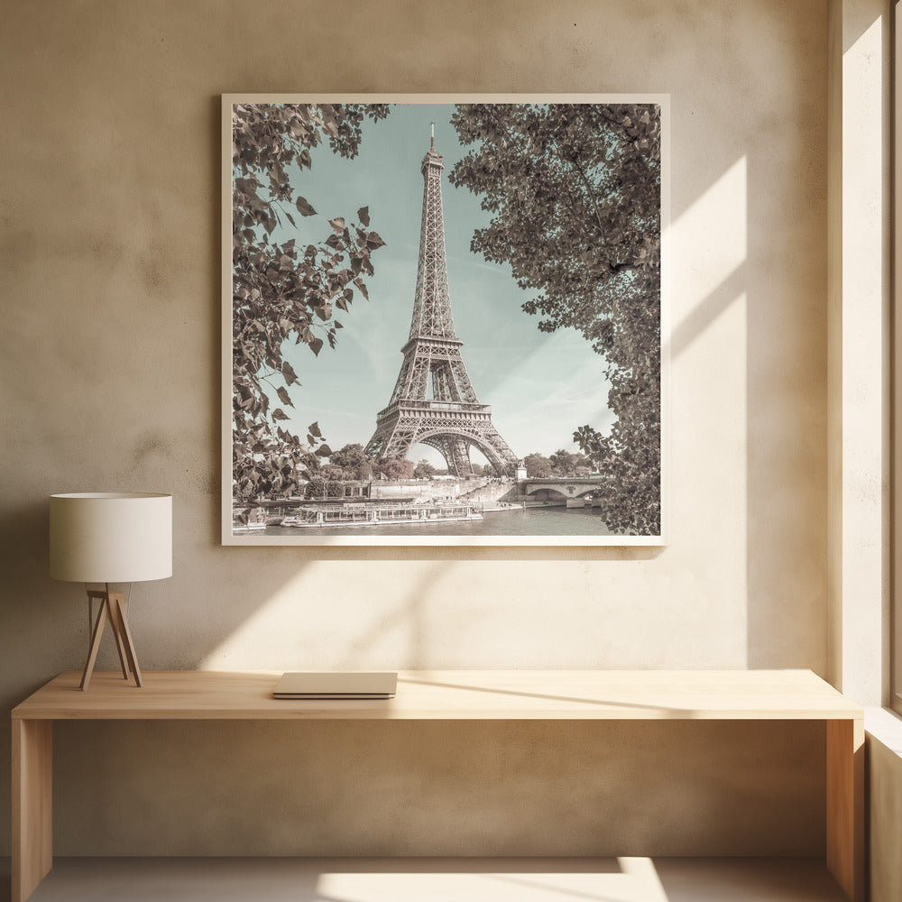 Landscape Photography Canvas Print-wall-art-paris-eiffel-tower-amp-river-seine-urban-vintage-style-