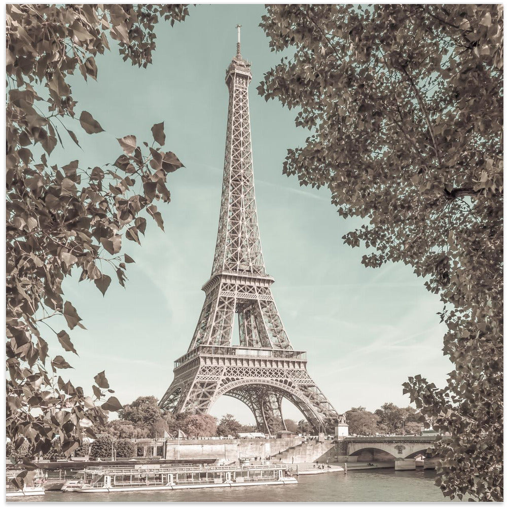 Landscape Photography Canvas Print-wall-art-paris-eiffel-tower-amp-river-seine-urban-vintage-style-24X24