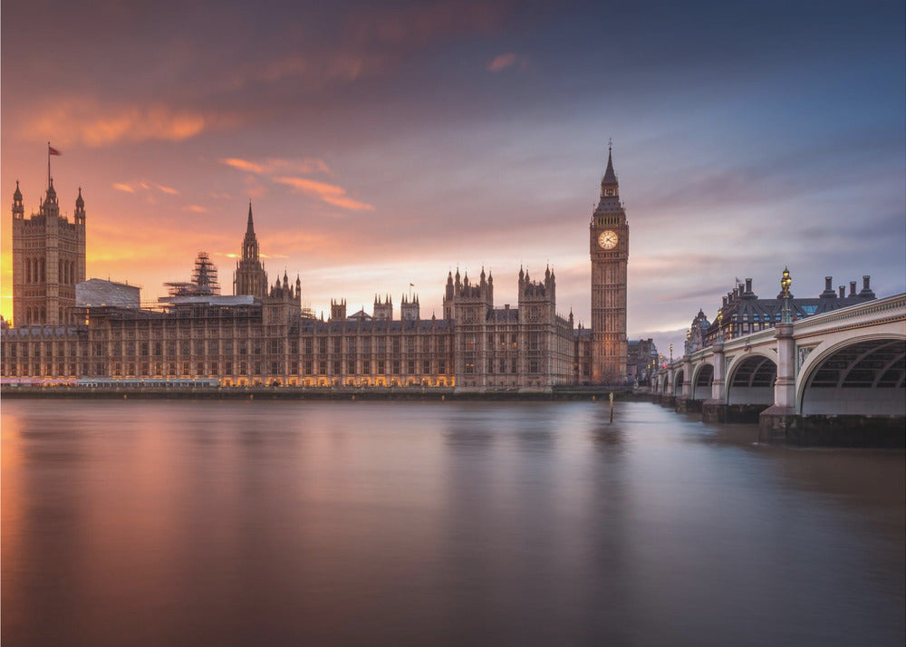 Wall Art London Palace of Westminster Sunset 48X36inch Gallery Wrapped (Ready to Hang)