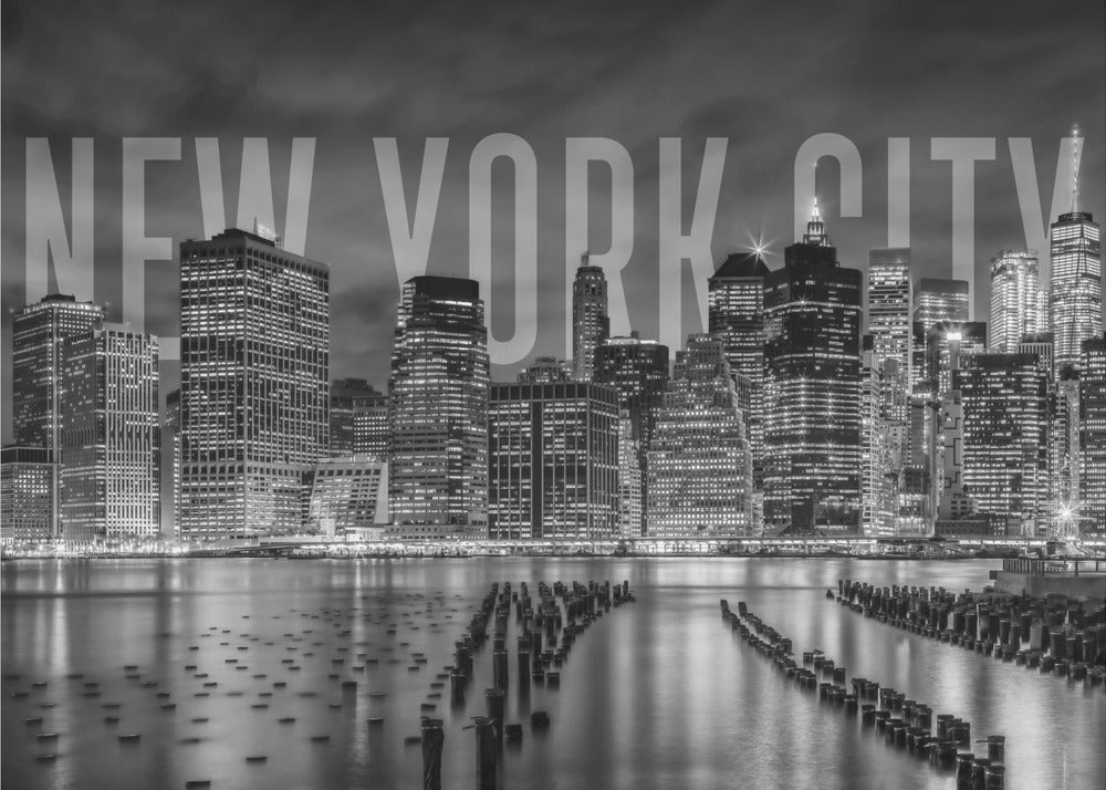 Landscape Photography Canvas Print-wall-art-new-york-city-skyline-monochrome-48X36