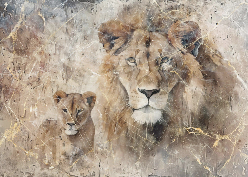 Wall art Lion Animal Vintage Art Illustration Wallart 11 48X36inch In White Floating Frame