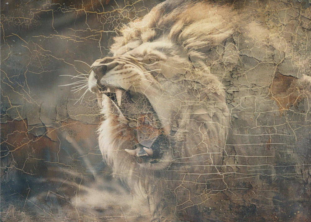 Wall art Lion Animal Vintage Art Illustration Wallart 12 48X36inch In White Floating Frame