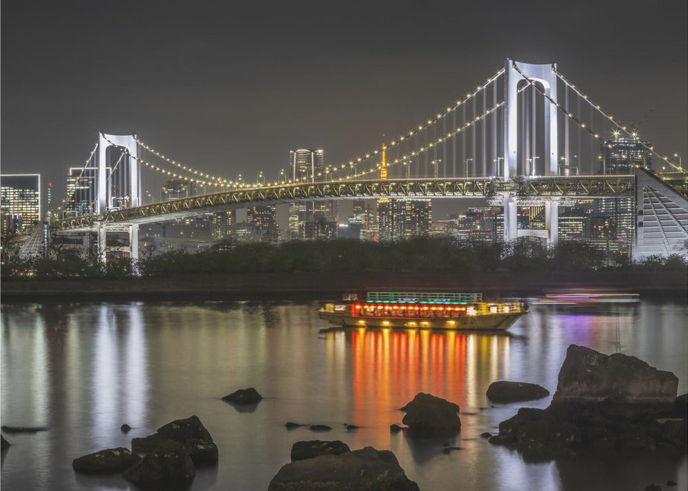 Landscape Photography Canvas Print-wall-art-gorgeous-rainbow-bridge-with-tokyo-skyline-in-the-evening-48X36