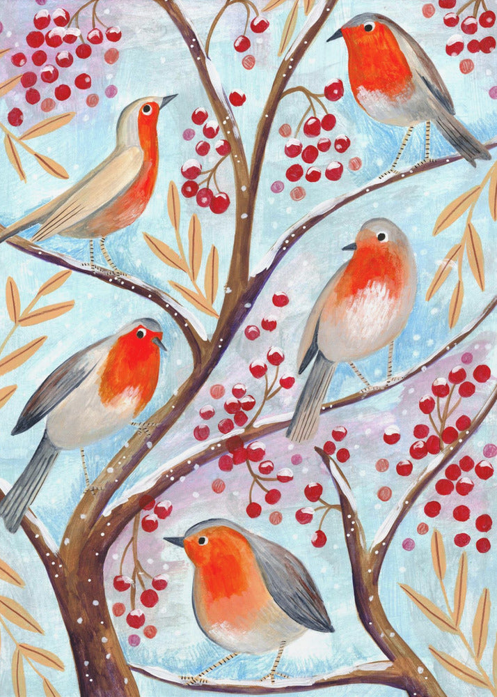 Wall art Winter birds robins Christmas snow Canvas Prints