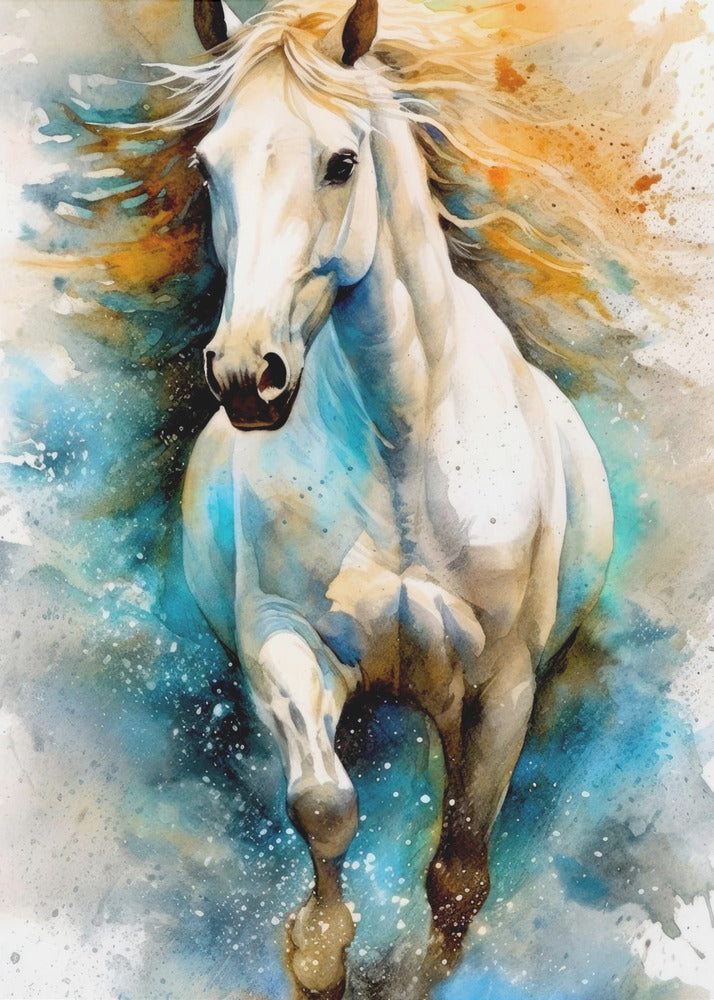 Wall Art Watercolor Horse (14) 24X36inch In White Floating Frame