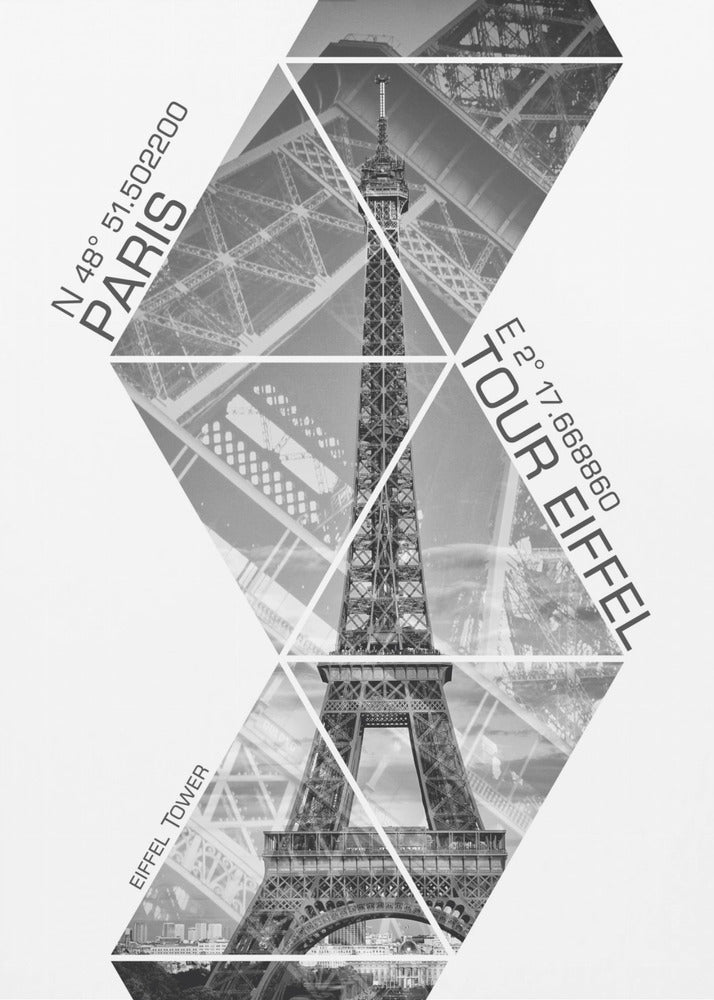 Landscape Photography Canvas Print-wall-art-coordinates-paris-eiffel-tower-monochrome-24X36