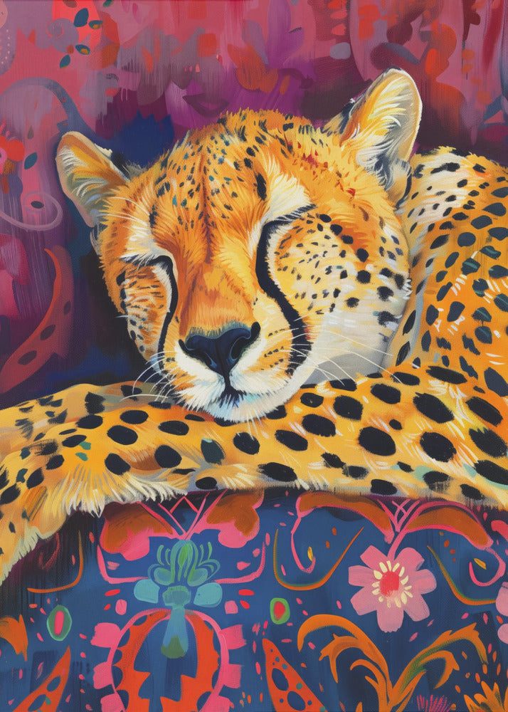 Wall art Resting Cheetah 24X36inch In White Floating Frame