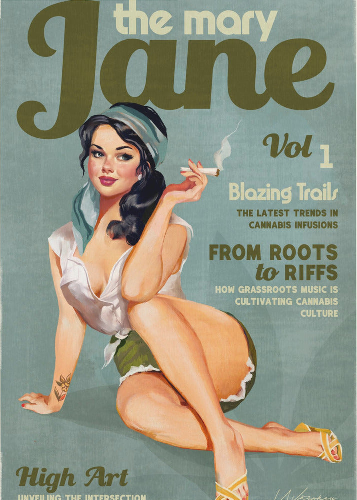 Wall art Mary Jane Retro Vintage Pinup Cannabis Art