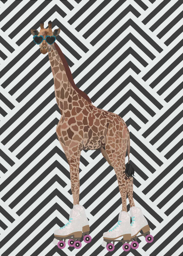 Wall art Giraffe Rollerskates retro