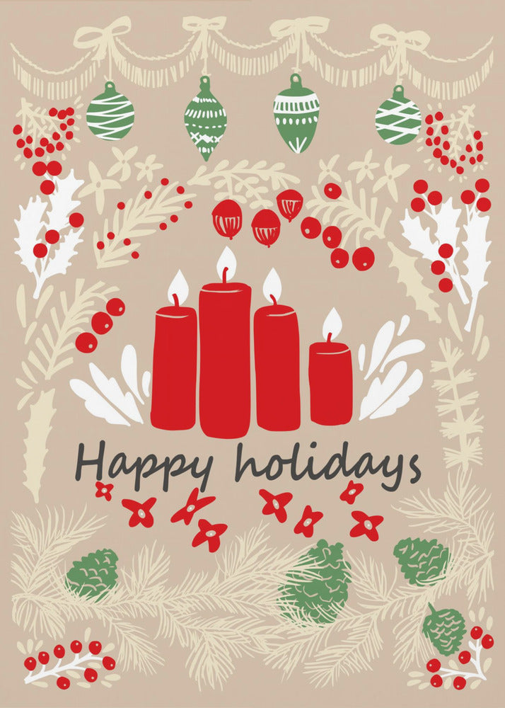 Wall art happy holidays - folk art illustration